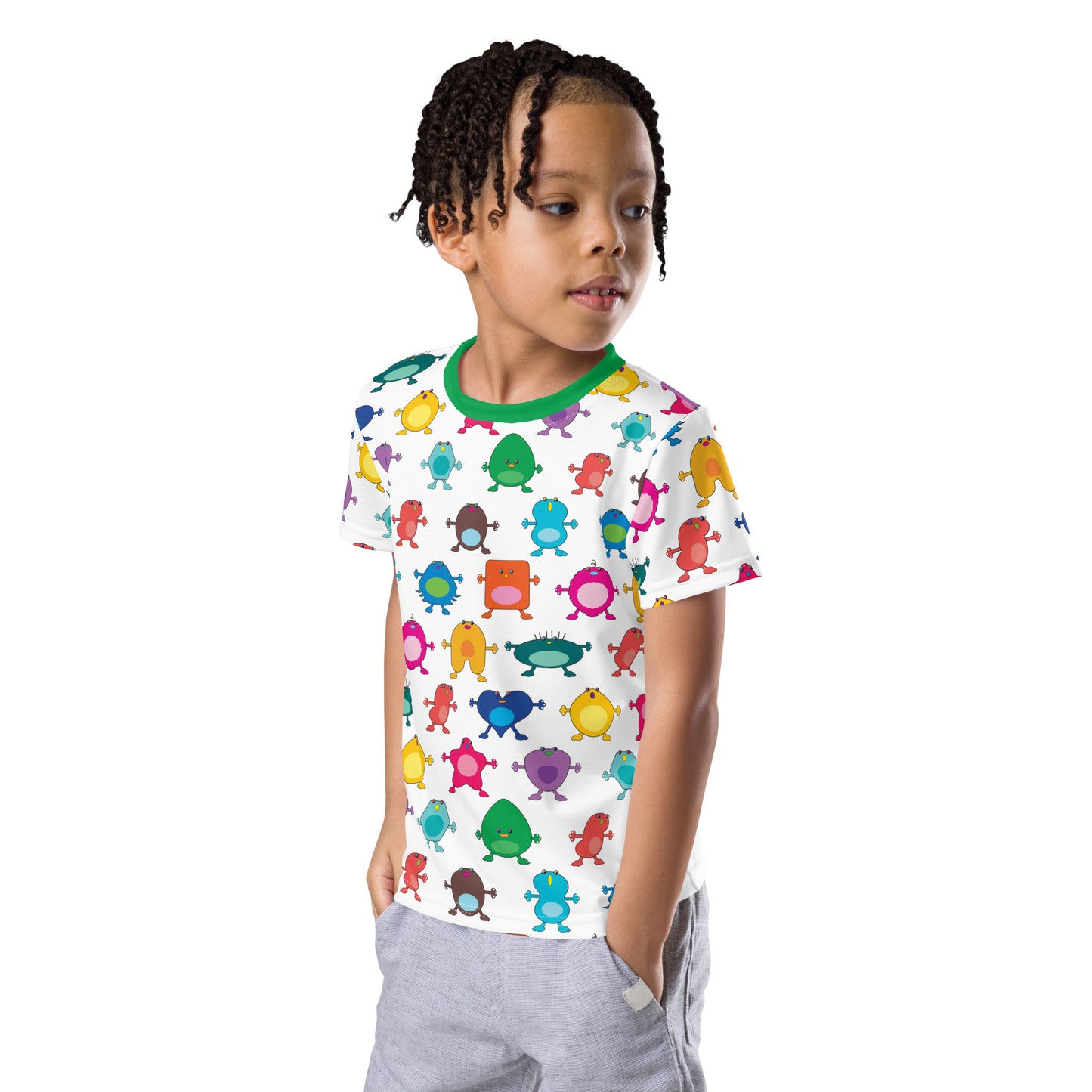 Kids t-shirt Multi Colour with Green Collar