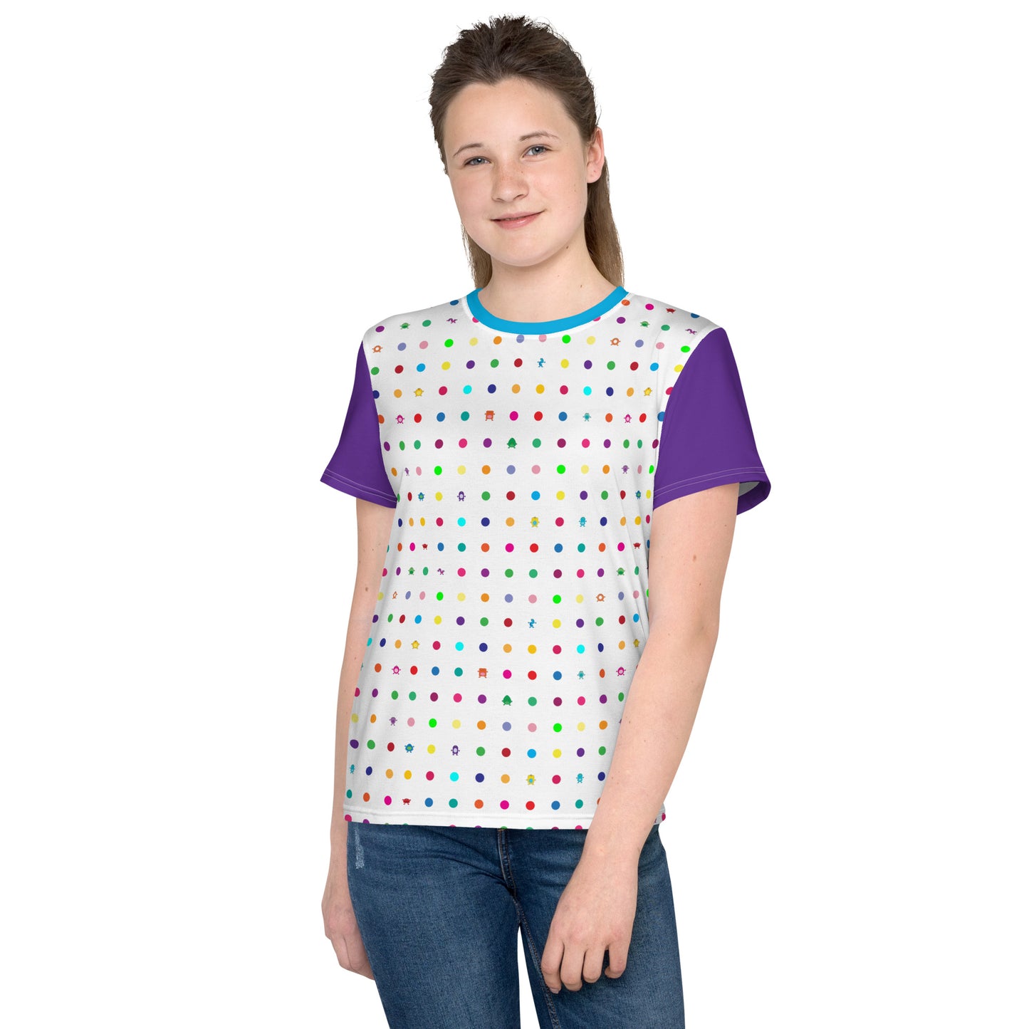 Youth t-shirt with Purple Sleeves crew neck