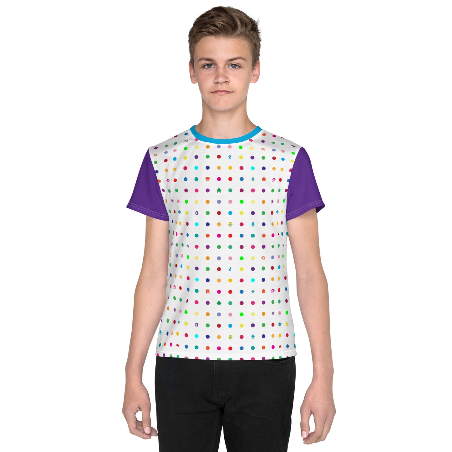 Youth t-shirt with Purple Sleeves crew neck
