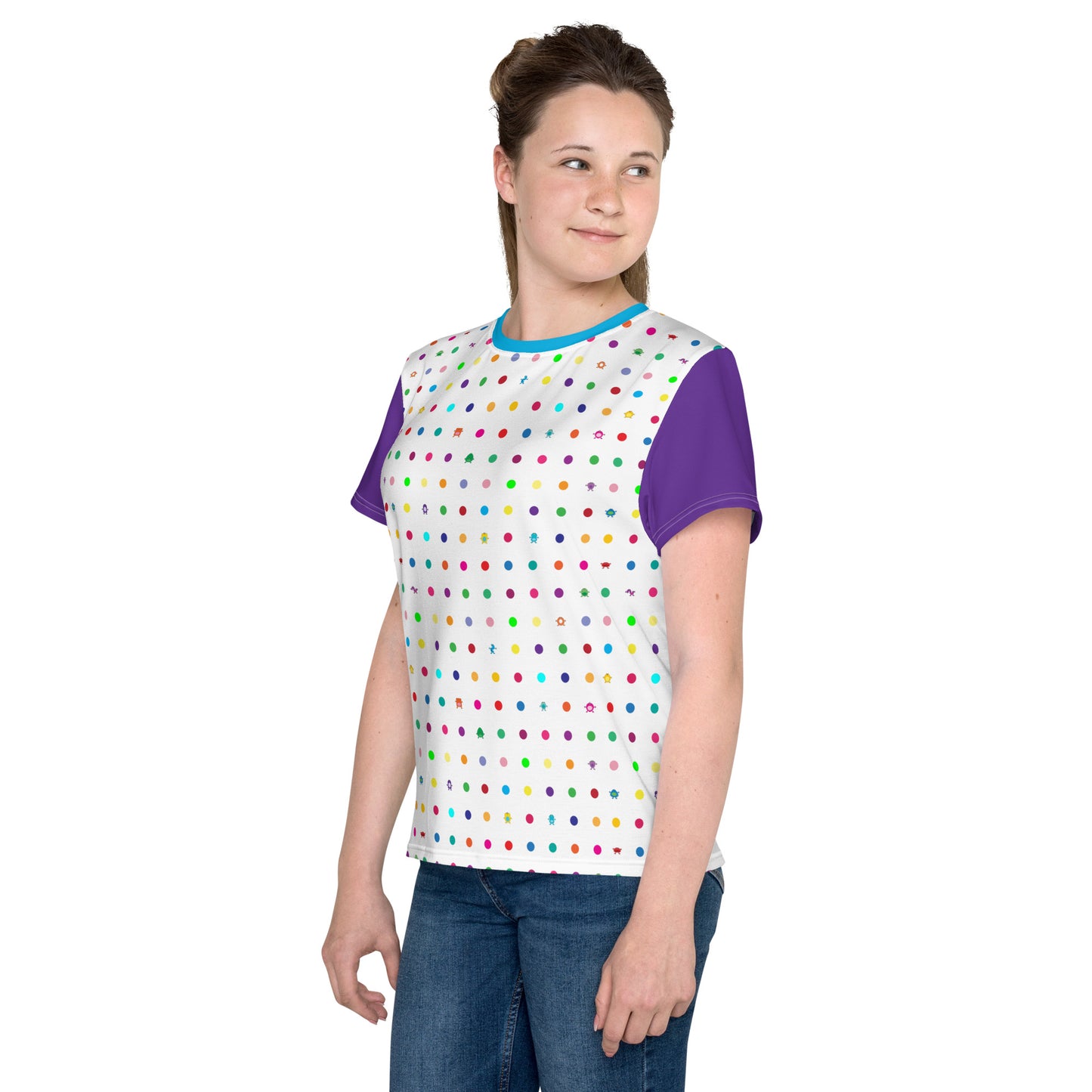 Youth t-shirt with Purple Sleeves crew neck