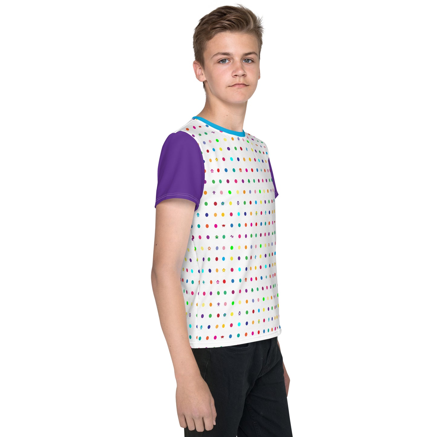 Youth t-shirt with Purple Sleeves crew neck