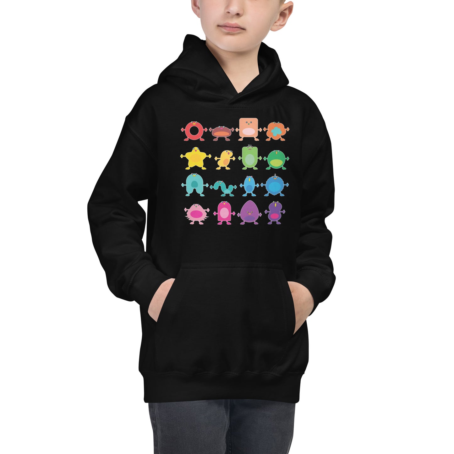 Kids Hoodie Black or Blue rainbow monsters