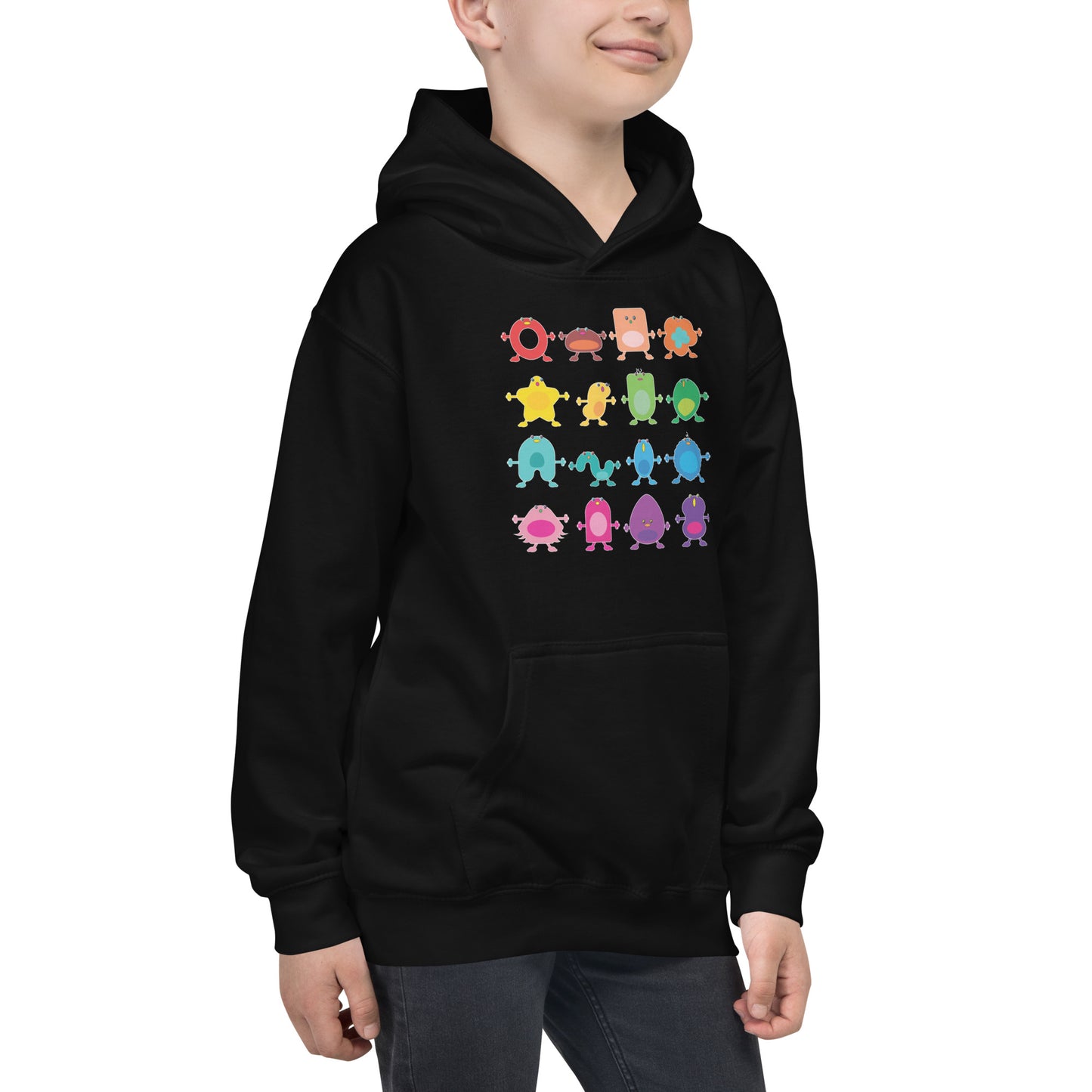 Kids Hoodie Black or Blue rainbow monsters