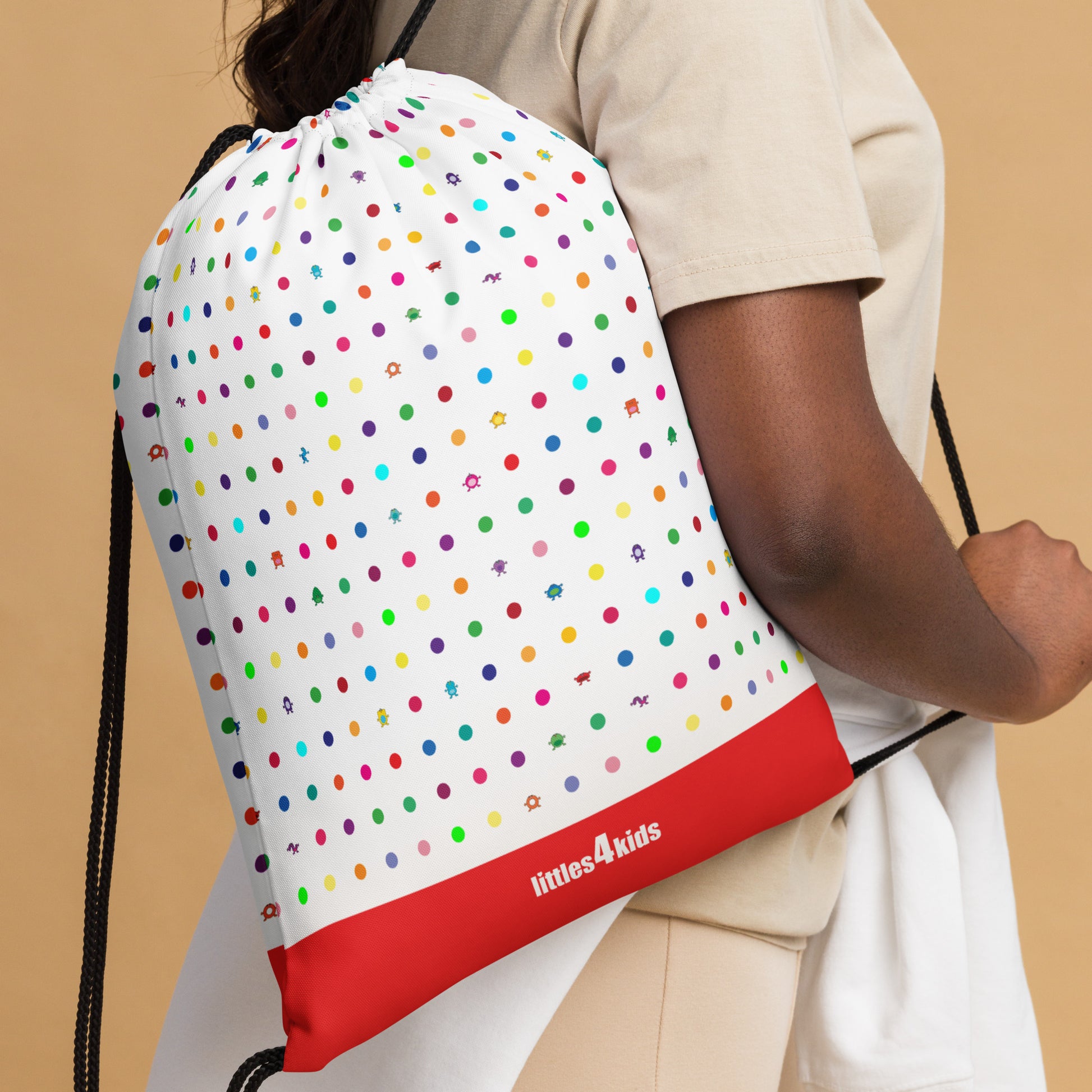 White Small Dot Monster drawstring bag red bottom woman carrying