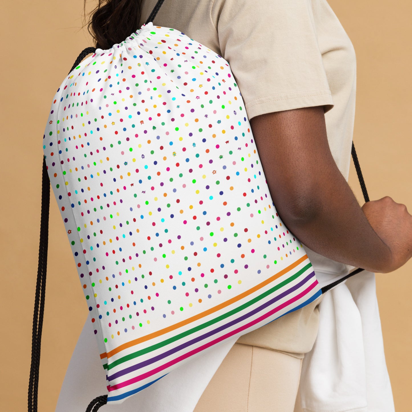 Mini Dot white Drawstring bag striped bottom woman carrying