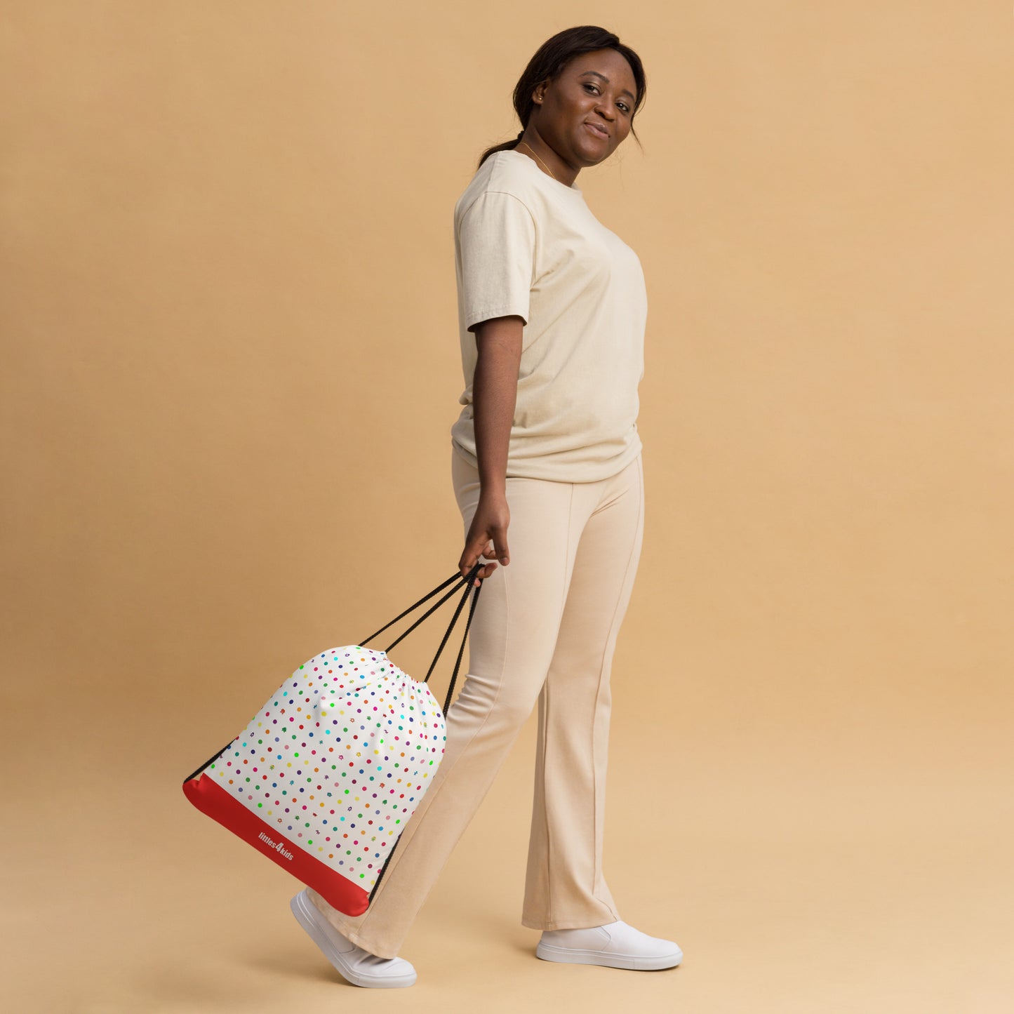 White Small Dot Monster drawstring bag red bottom woman carrying
