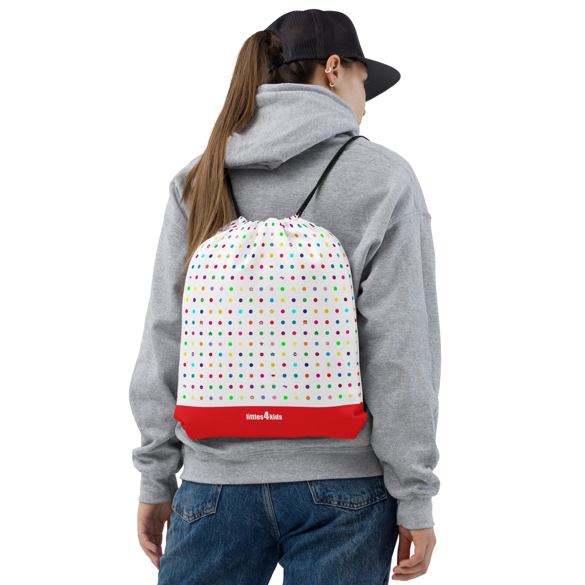 White Small Dot Monster drawstring bag red bottom woman carrying