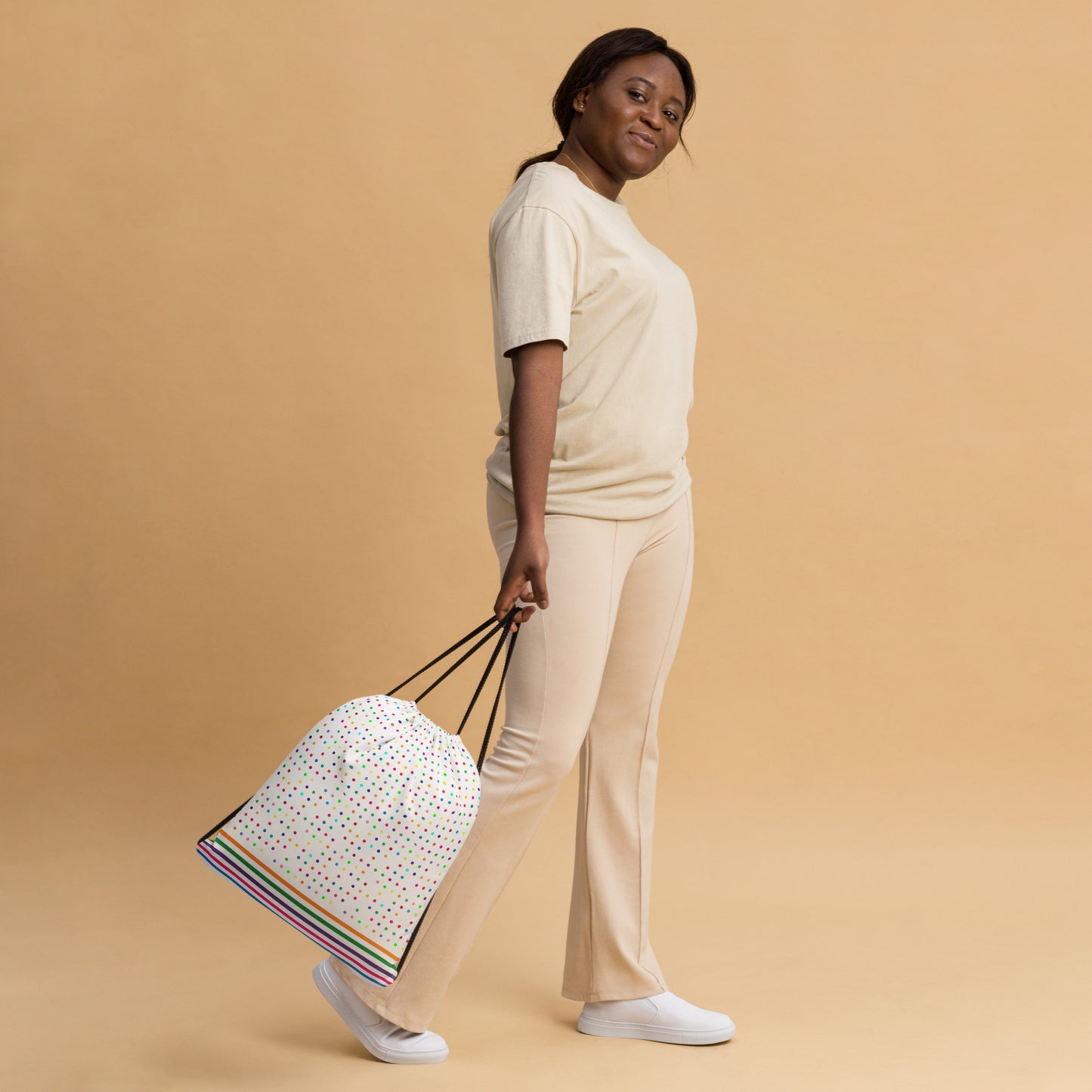 Mini Dot white Drawstring bag striped bottom woman carrying