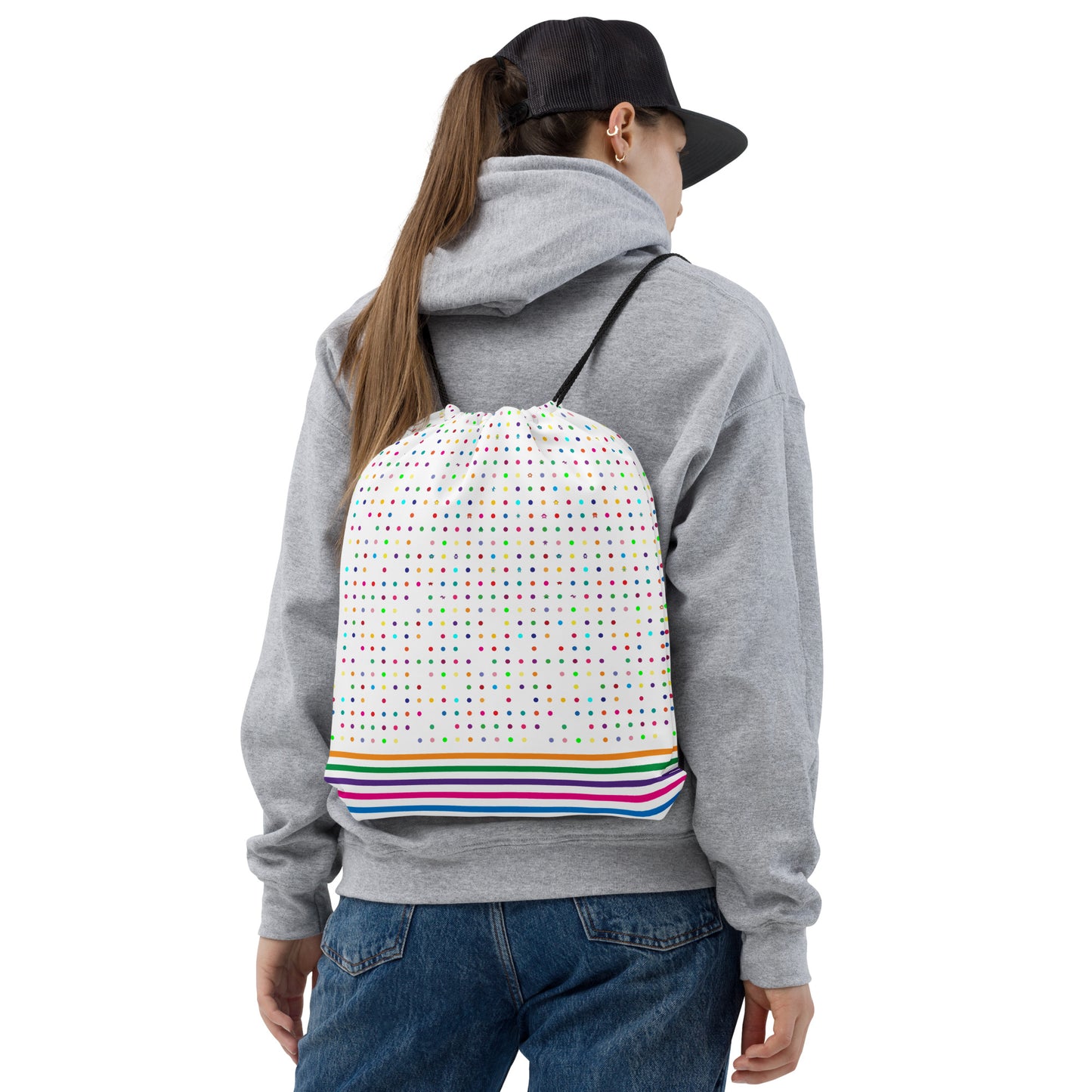 Mini Dot white Drawstring bag striped bottom woman carrying