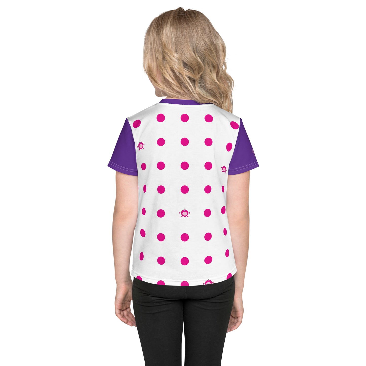 Kids t-shirt Pink Dot crew neck with purple sleeves
