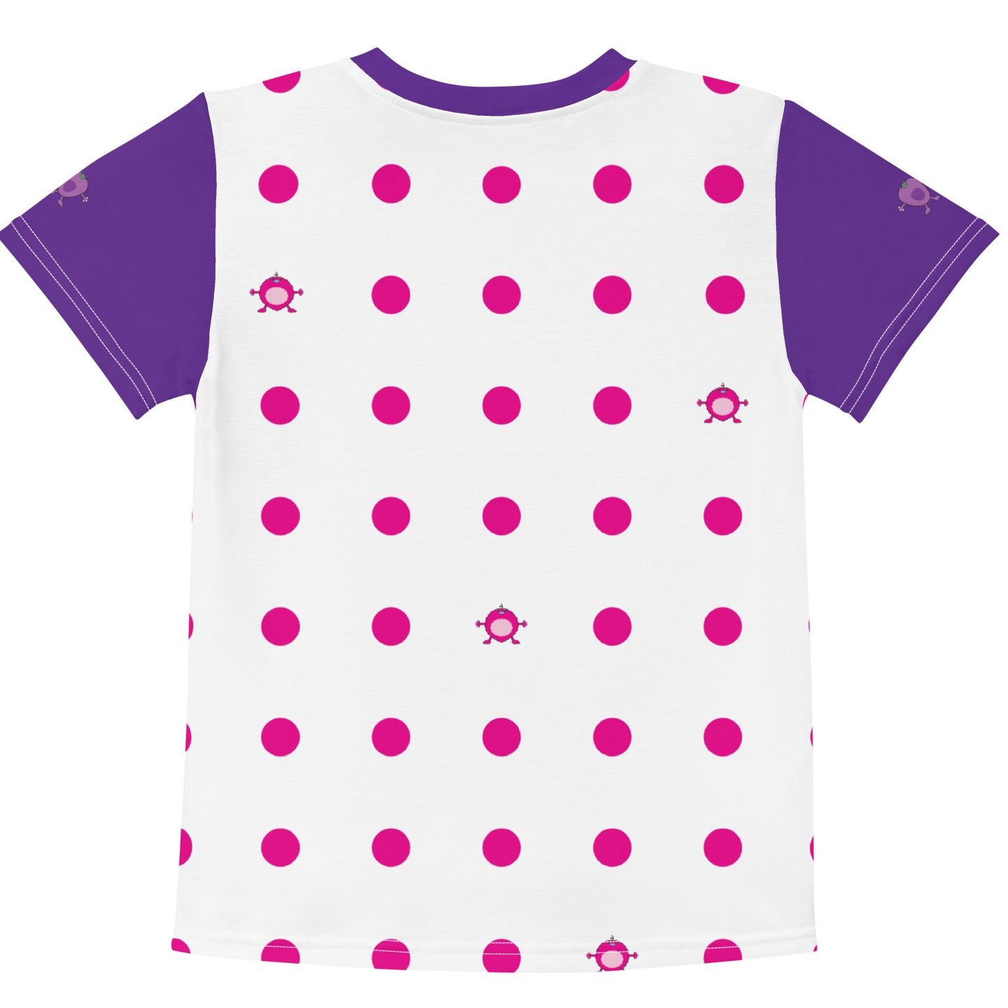 Kids t-shirt Pink Dot crew neck with purple sleeves