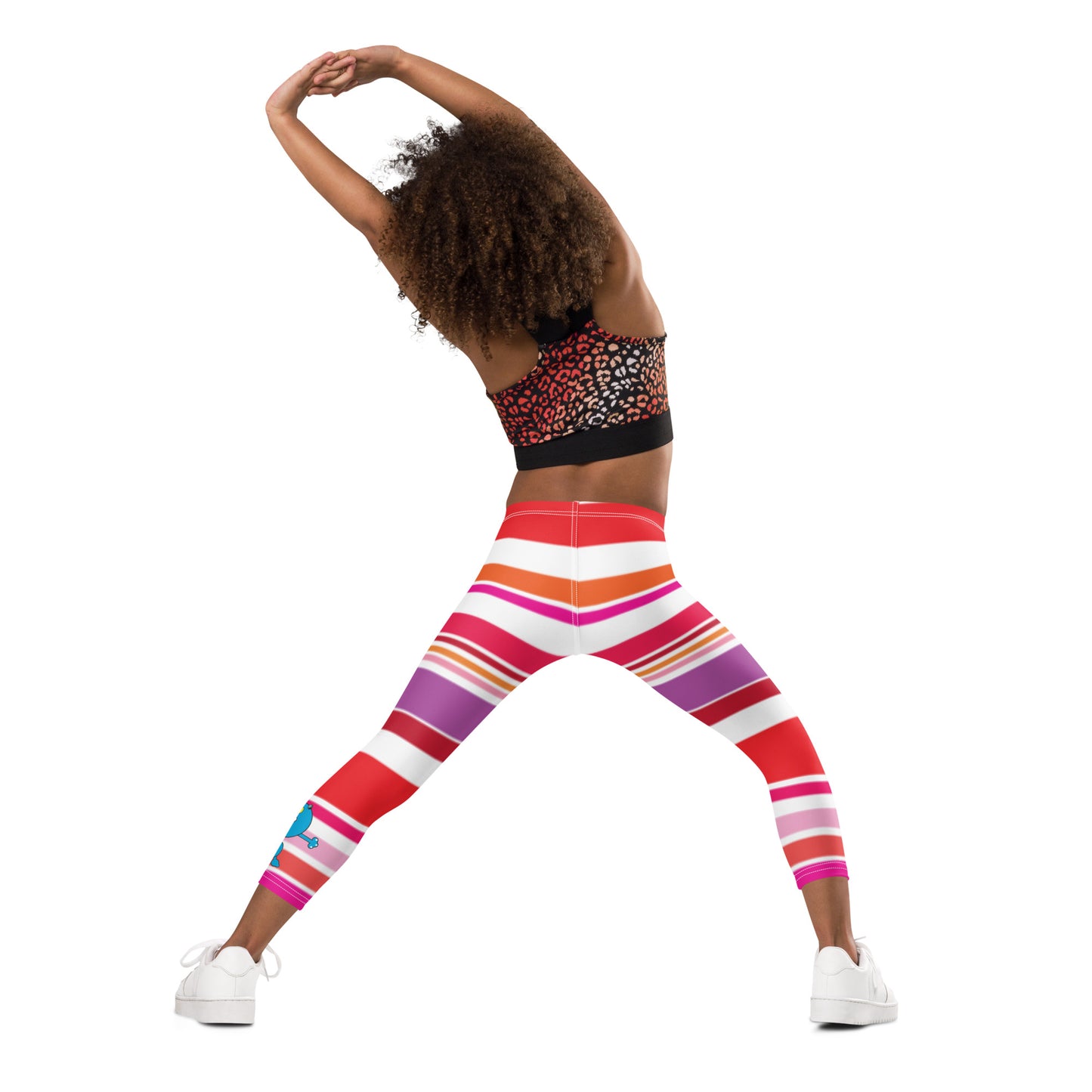 Red Pink White Monster Striped Kid's Leggings kid rear