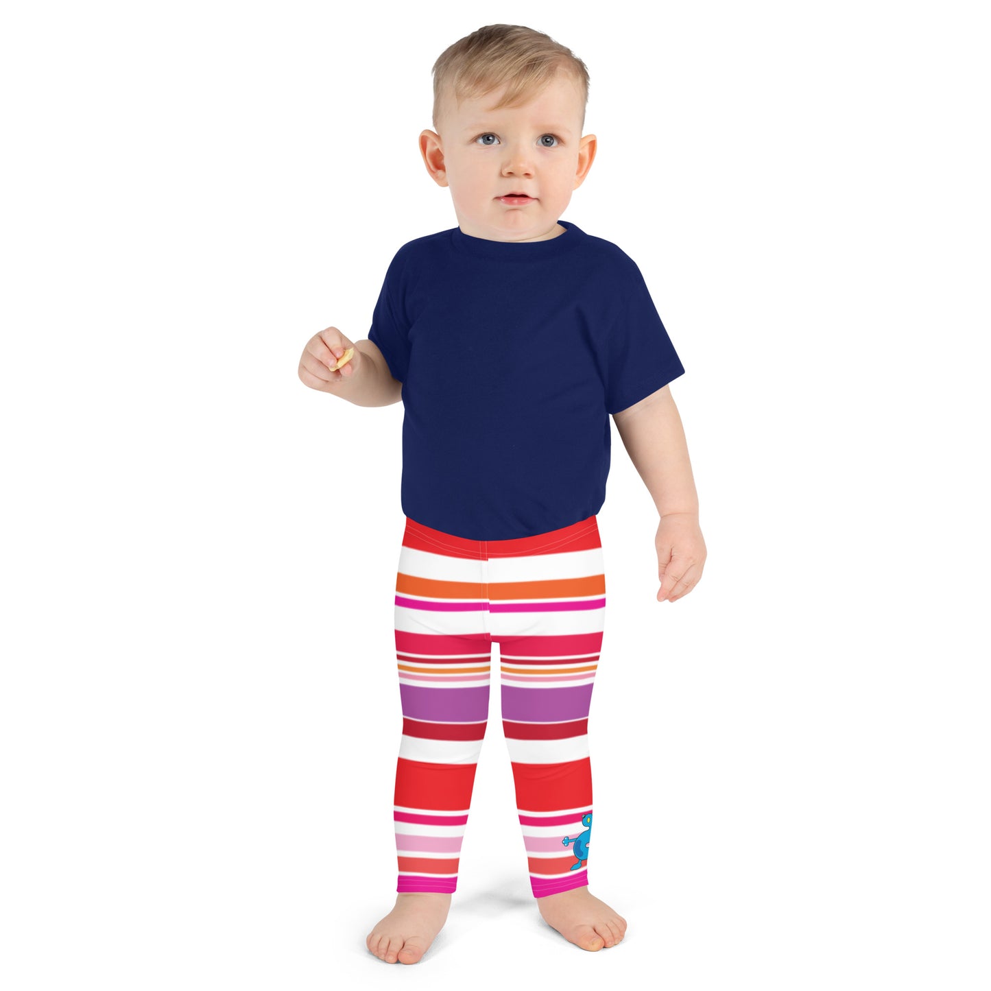 Red Pink White Monster Striped Kid's Leggings toddler front