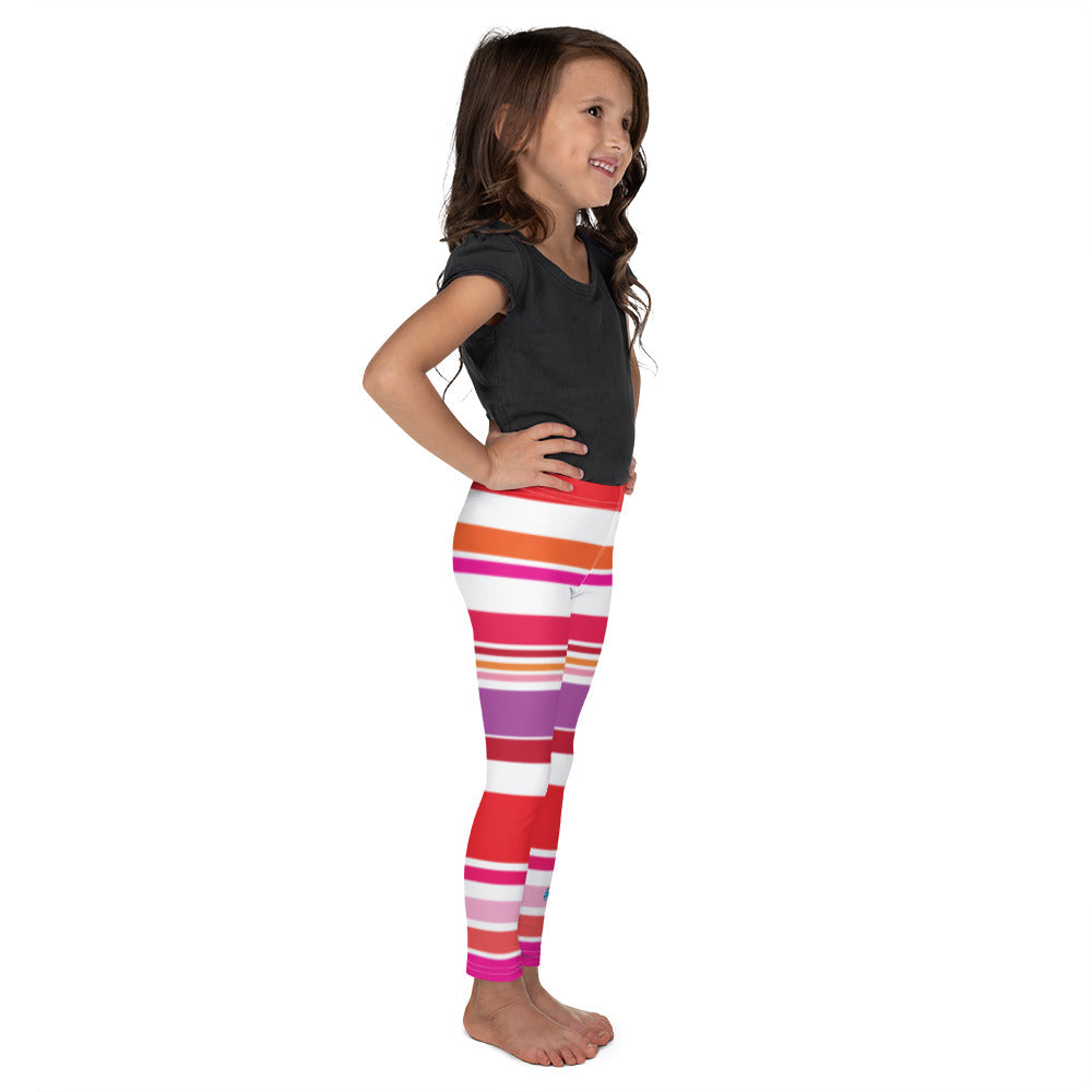 Red Pink White Monster Striped Kid's Leggings kid side
