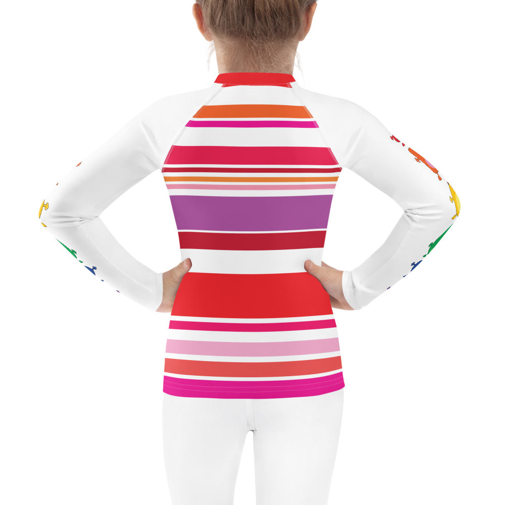 Kids Rash Guard Red Pink White Striped
