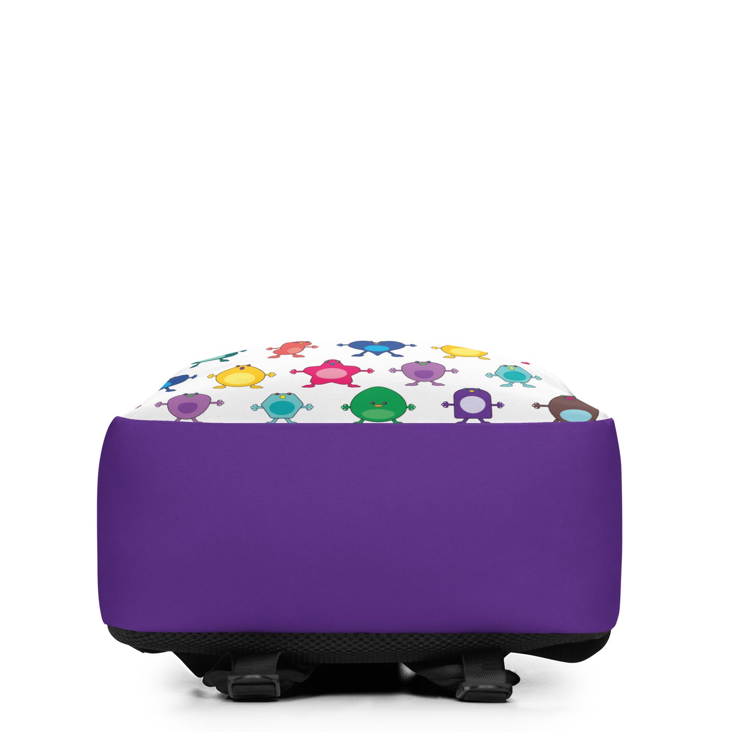 Large Monster White Minimalist Backpack purple base no pocket rainbow striped top purple base