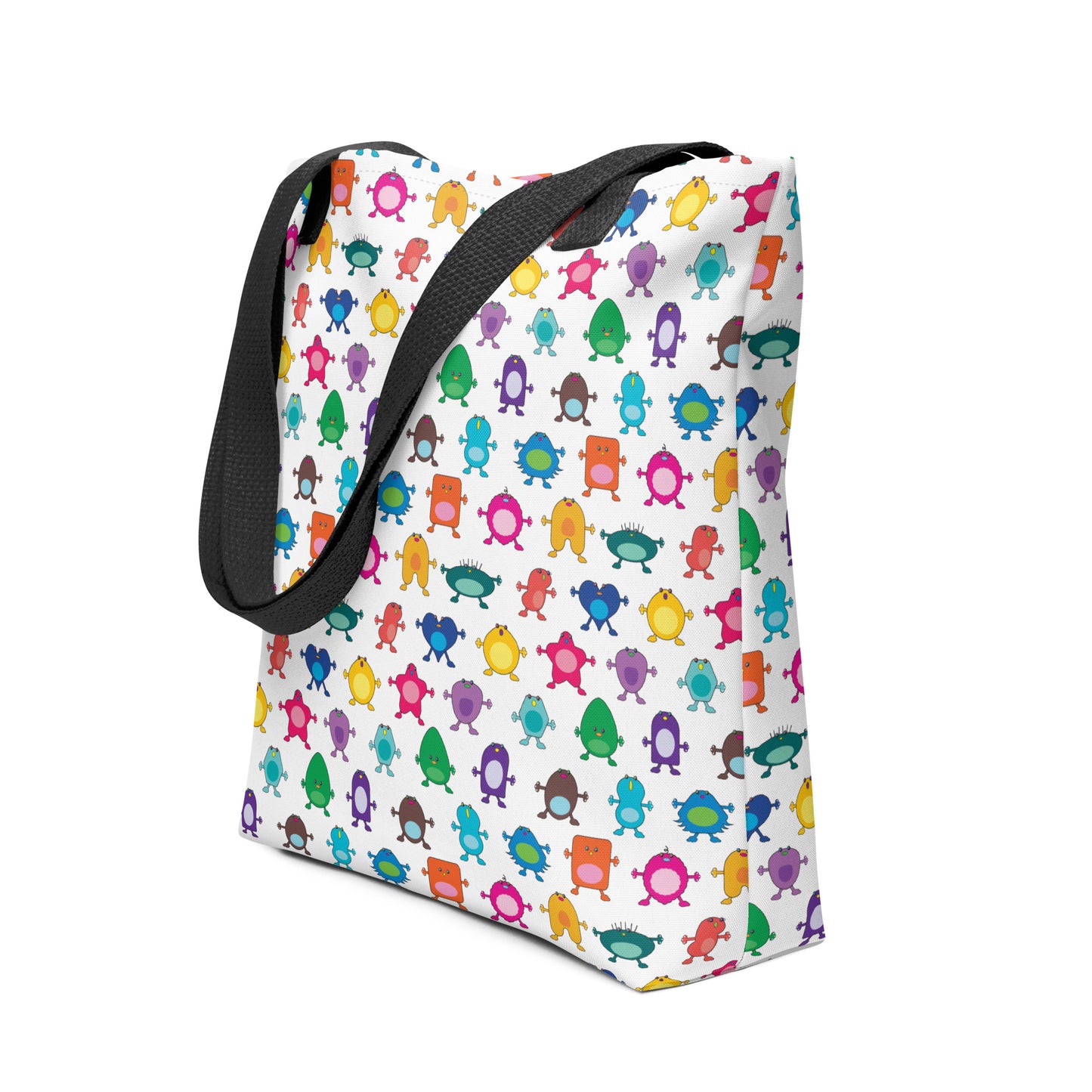 Large Multi colour Monster white Tote bag black handle