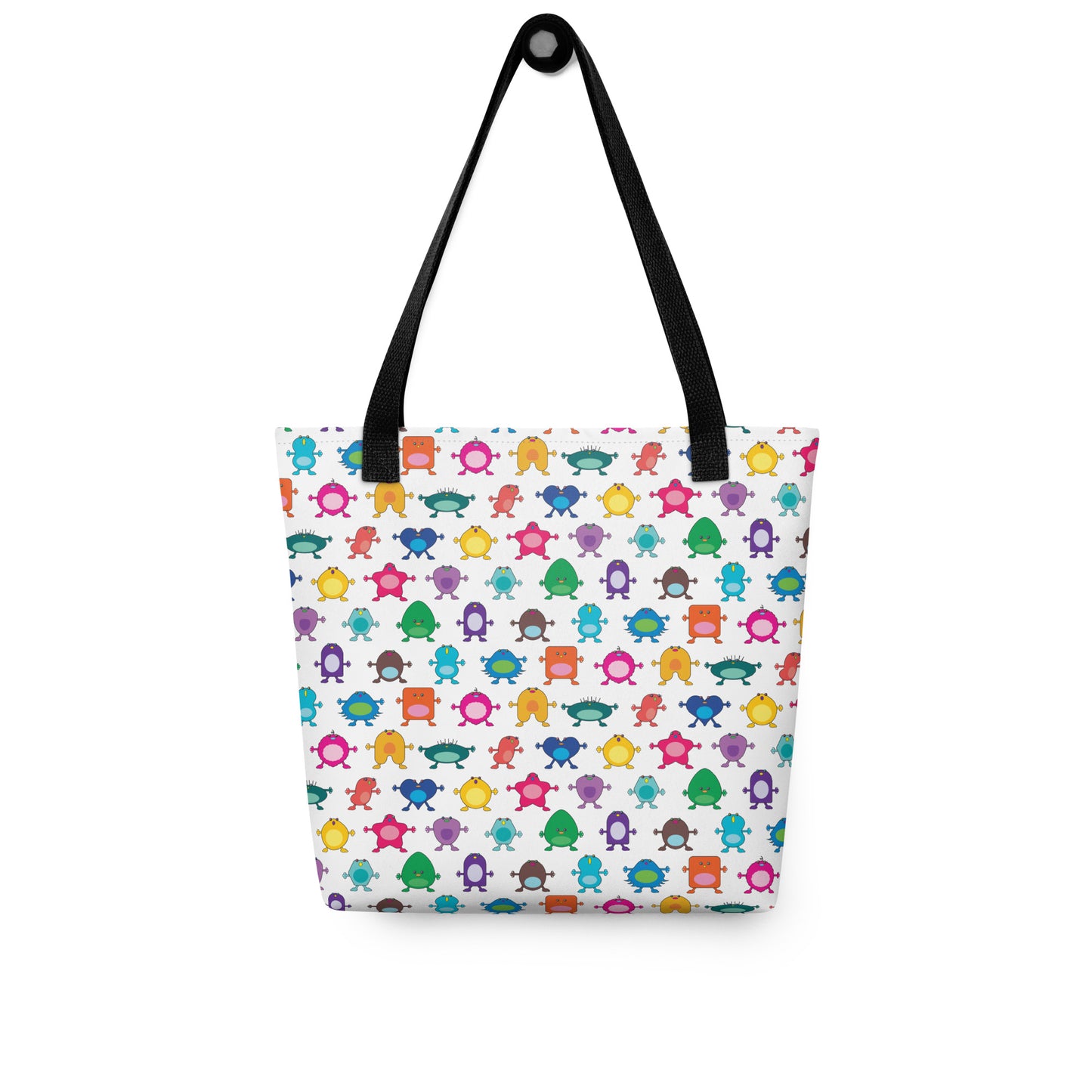 Large Multi colour Monster white Tote bag black handle