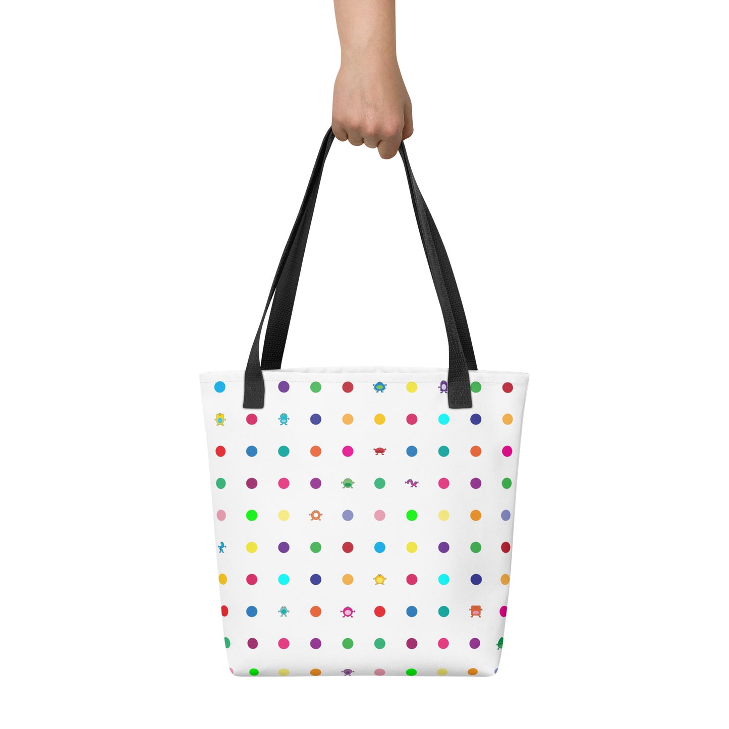 Medium dot and monster white Tote bag black handle