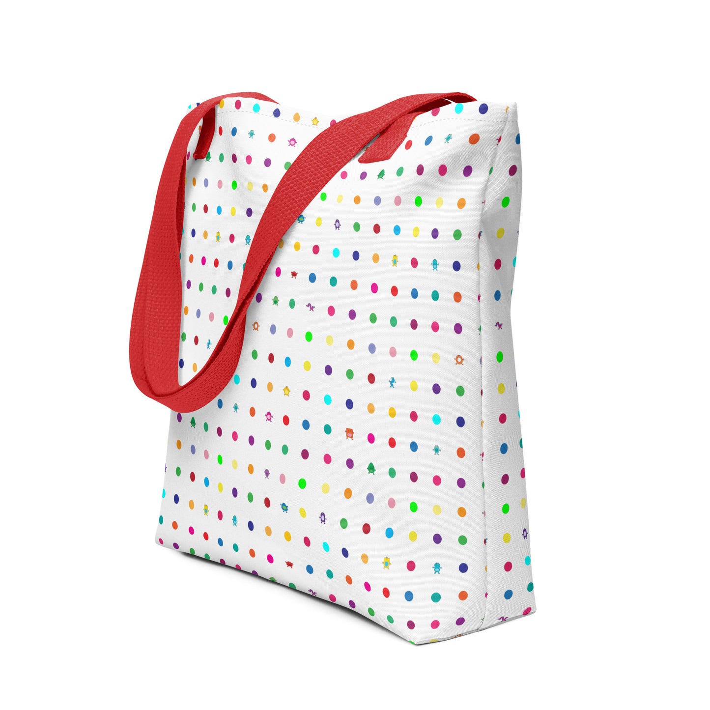 Mini dot and monster white Tote bag red handle