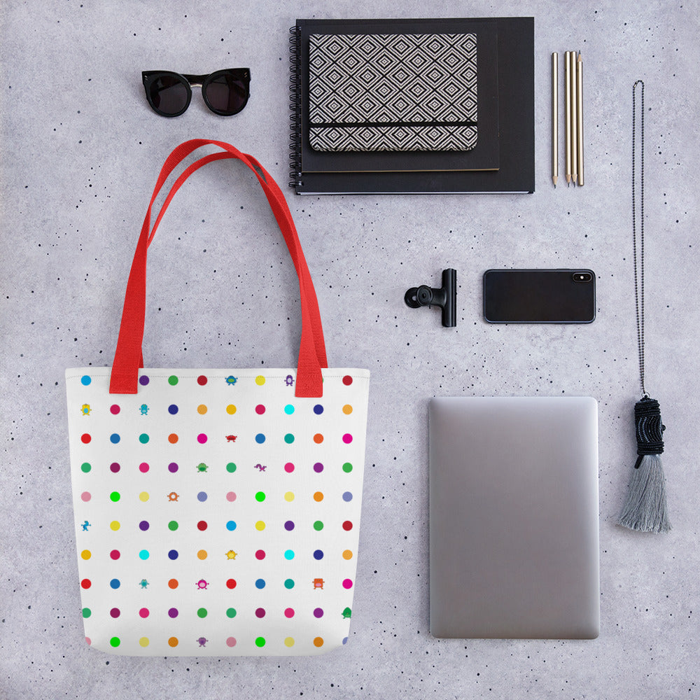 Tote bag with medium dots and multi colour handles