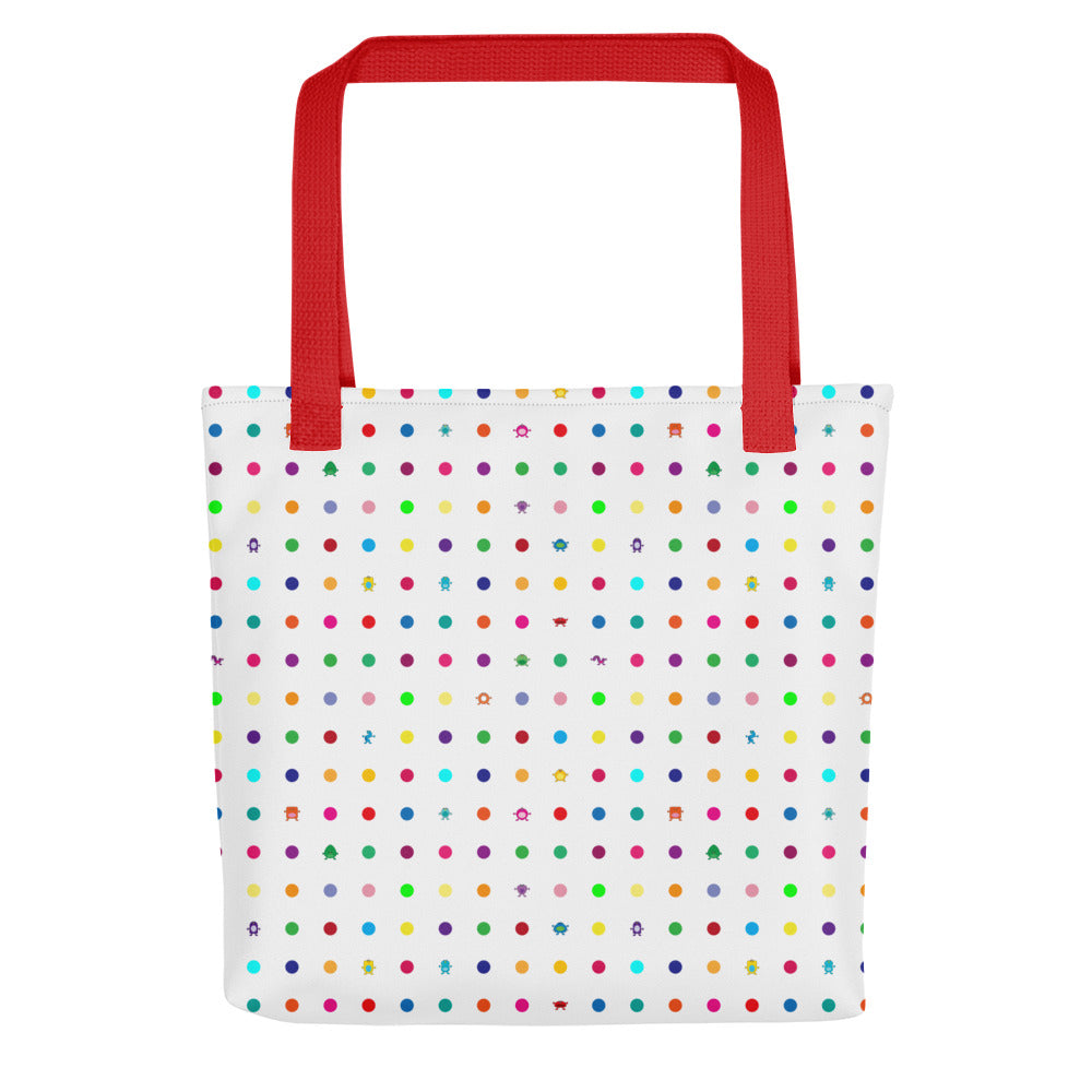 Mini dot and monster white Tote bag red handle