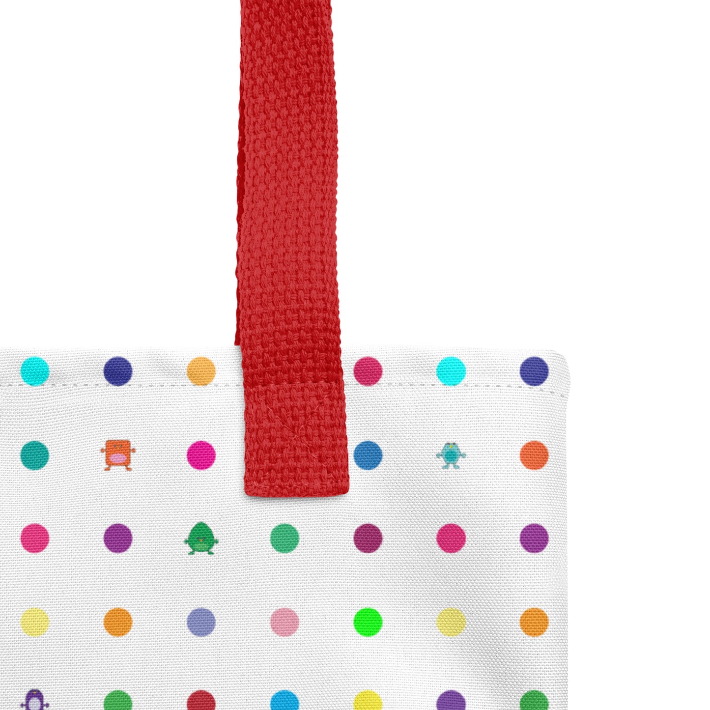 Mini dot and monster white Tote bag red handle