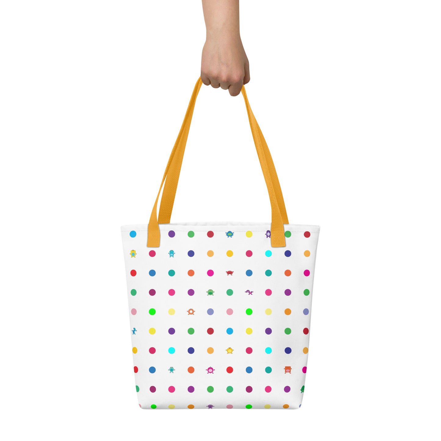 Medium dot and monster white Tote bag yellow handle