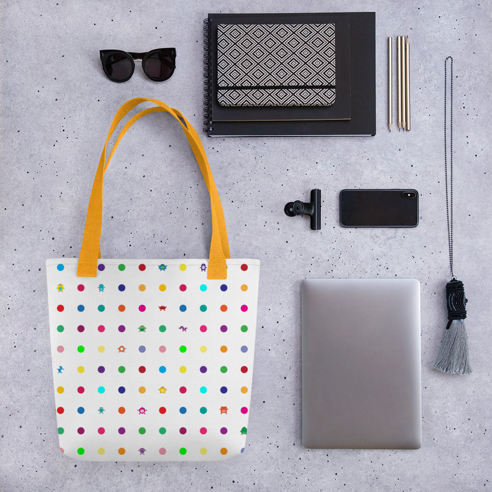 Tote bag with medium dots and multi colour handles