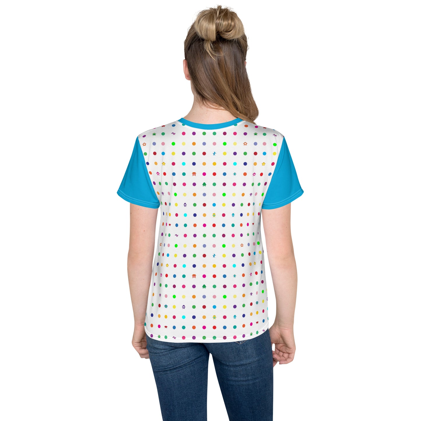 Youth t-shirt Small dots turquoise sleeves crew neck