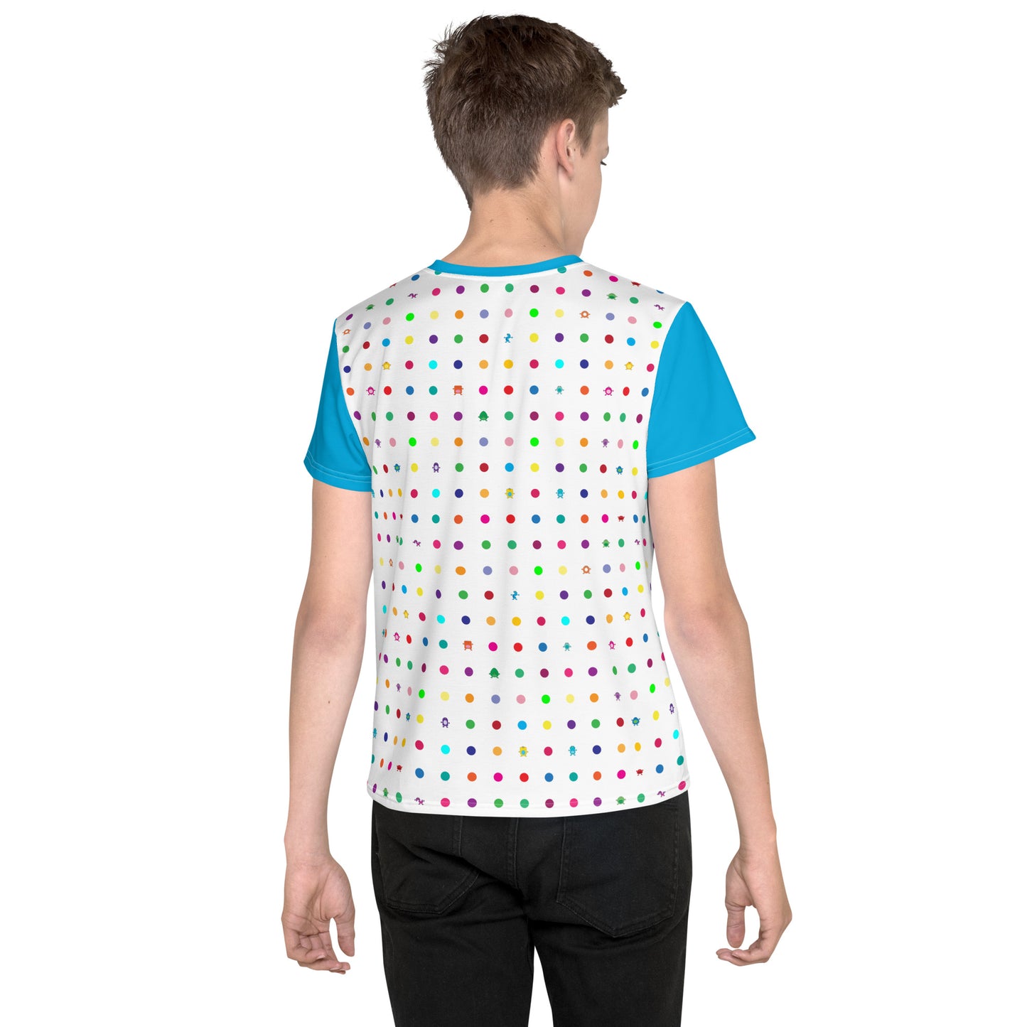 Youth t-shirt Small dots turquoise sleeves crew neck