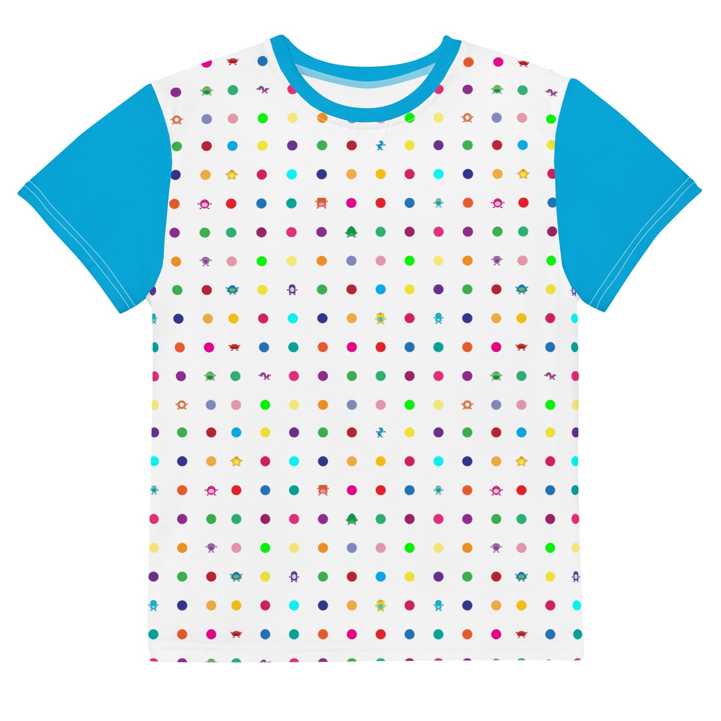 Youth t-shirt Small dots turquoise sleeves crew neck