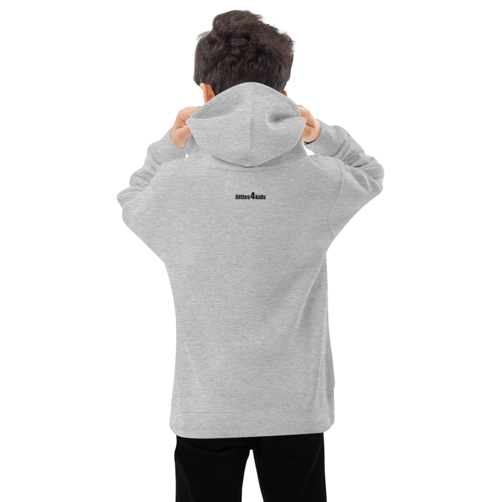 Grey Kids fleece hoodie with Red Monster boy rear