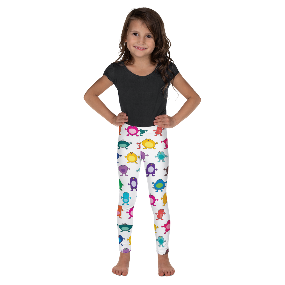 Large Monster white Kid's Leggings Multi Colour girl front view