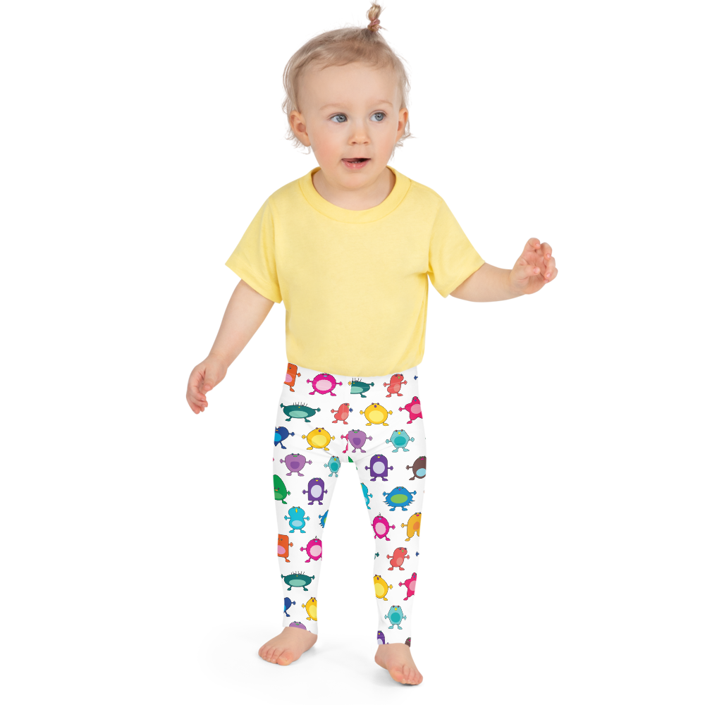 Large Monster white Kid's Leggings Multi Colour toddler front view