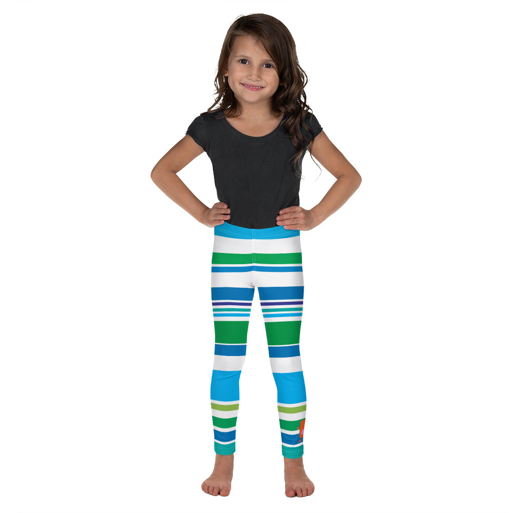 Blue Green White Monster Striped Kid's Leggings kid front