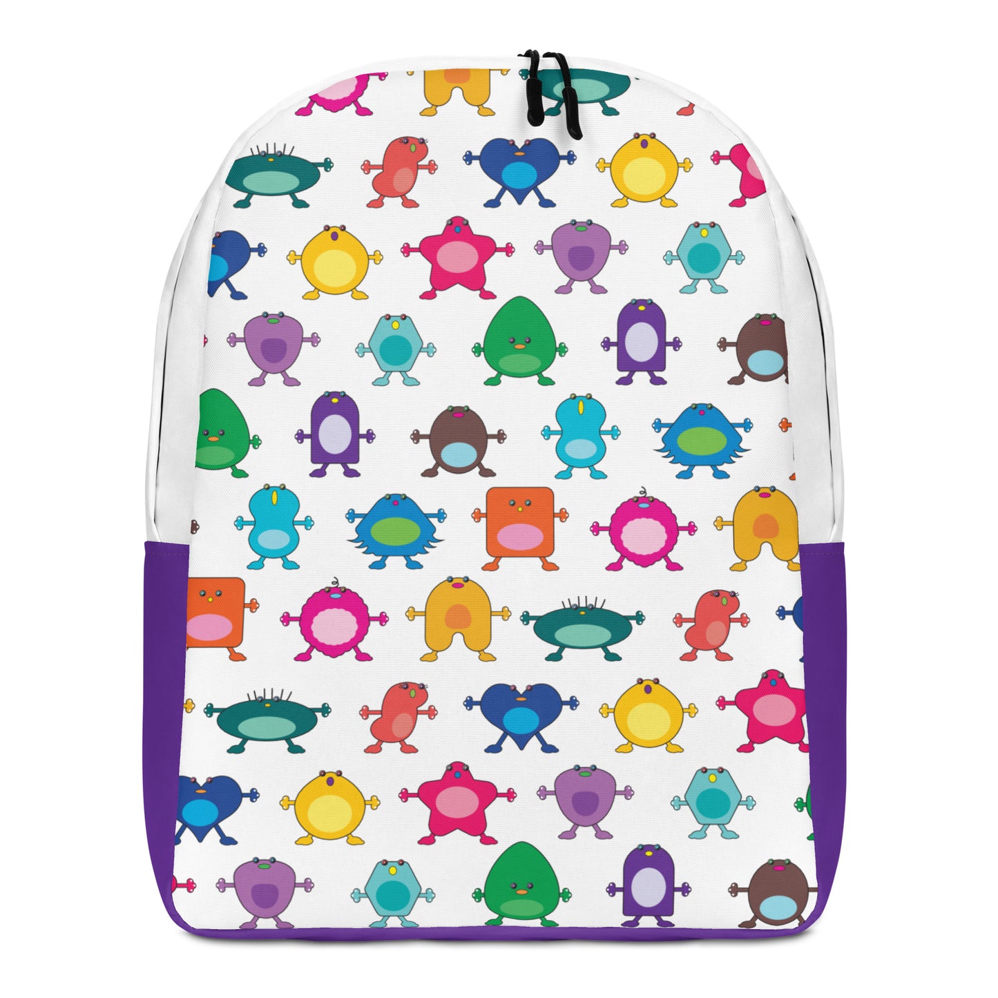 Large Monster White Minimalist Backpack purple base no pocket
