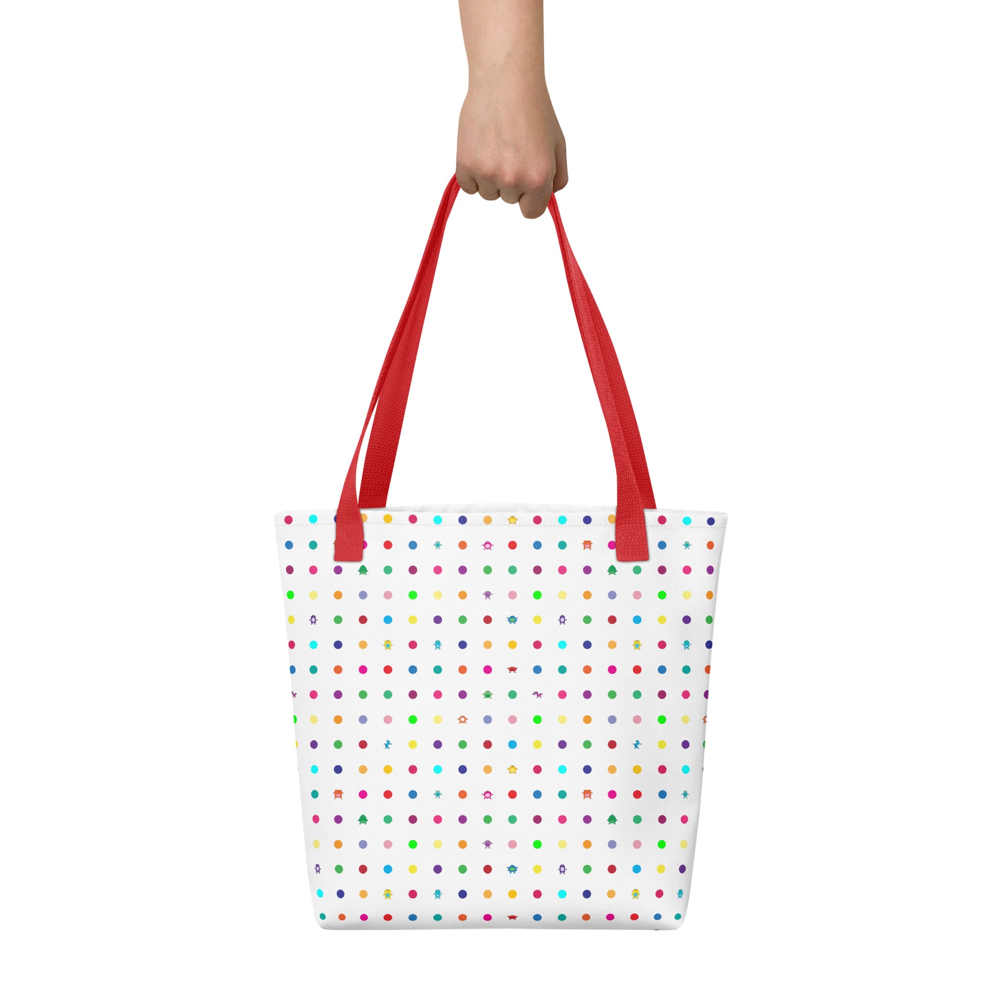 Mini dot and monster white Tote bag red handle