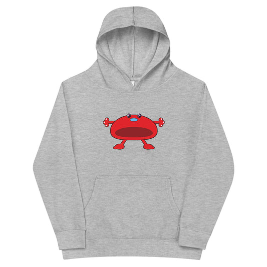 Grey Kids fleece hoodie with Red Monster front